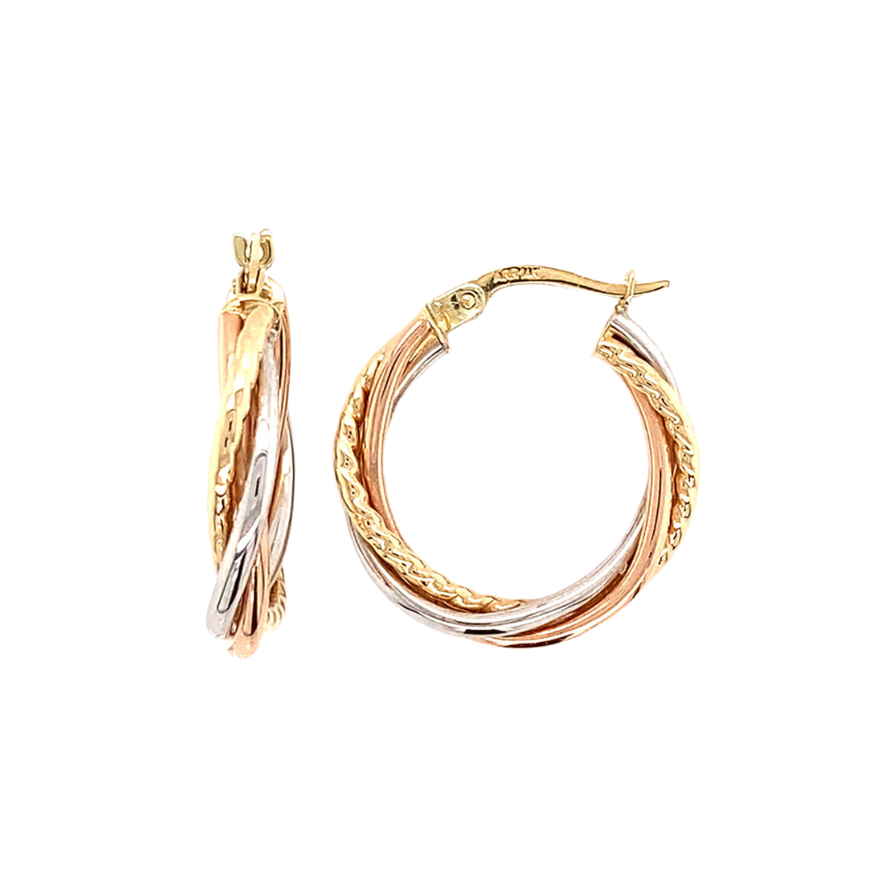 10k 3 tone gold hoops - 15x3mm