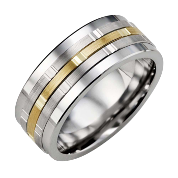 TUNGSTEN 2 TONE 10K GOLD RING 9MM