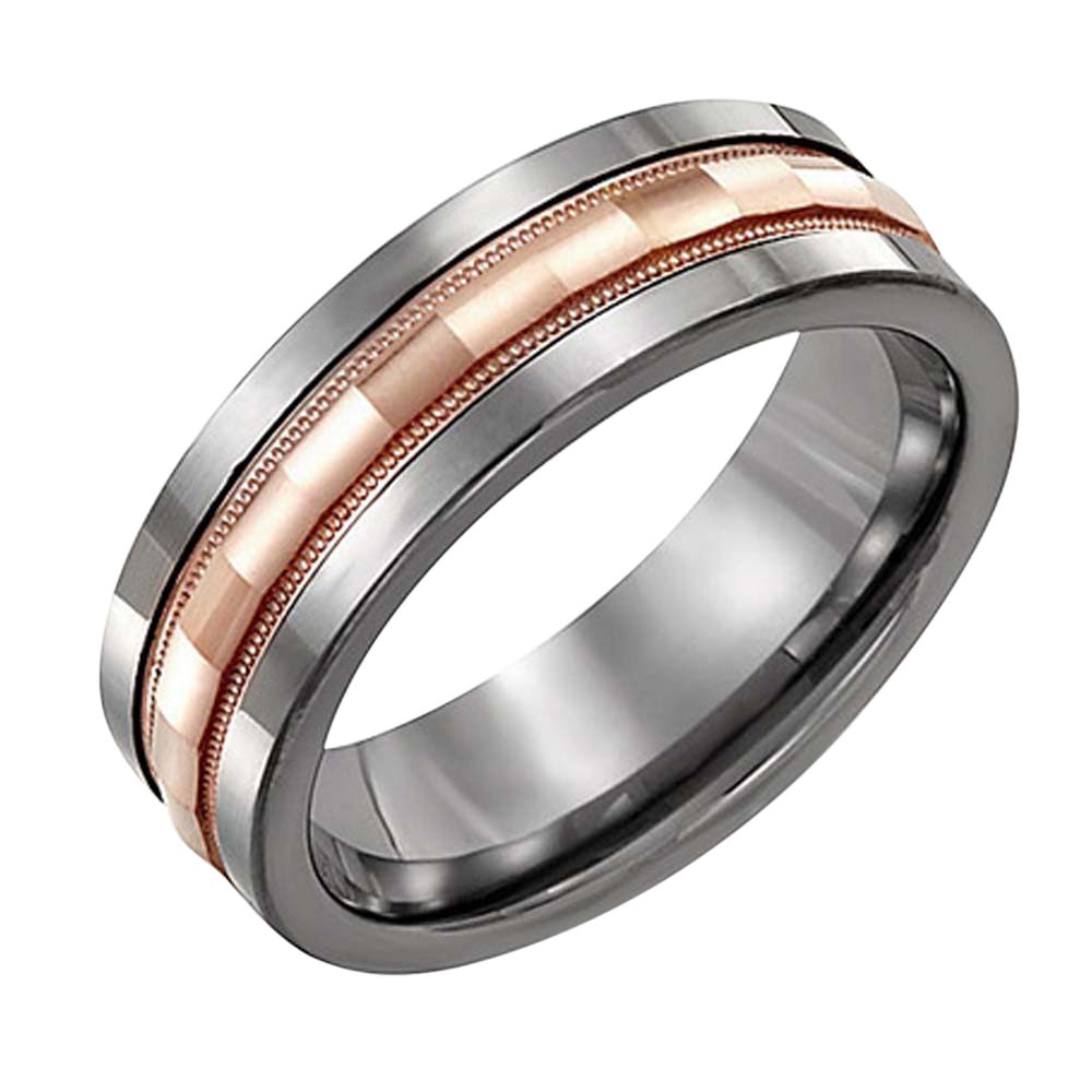 TUNGSTEN AND 10K PINK GOLD RING 7MM